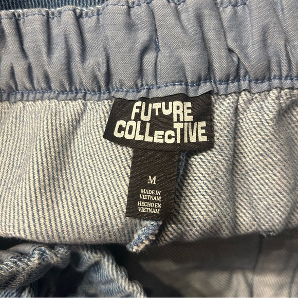 Future Collective Mid Rise Wide Leg Denim Drawstring Pull On Pants, Size Medium - Picture 7 of 7